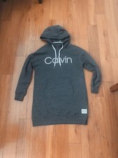 Calvin Klein Womens Hooded Sweatshirt Dress Black 