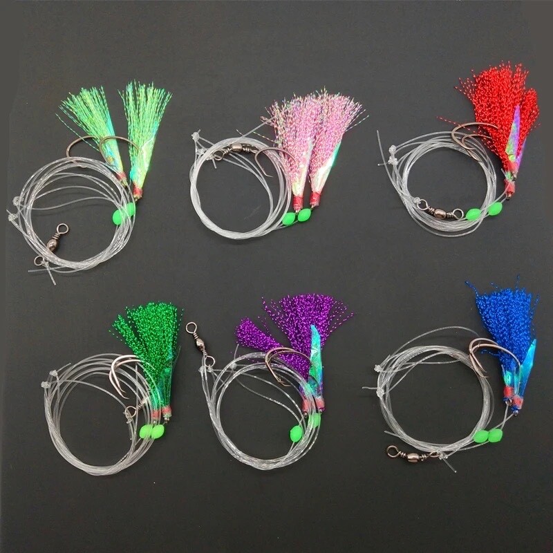 10 Packs Of Rockfish Rigs With 2 Hooks – 5/0 Feather Rigs For Deep Sea Bottom Fishing