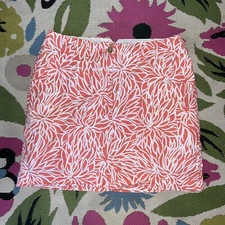 Lands End Women's Orange Pink Floral Pocket Belt Loop Skort Skirt 8