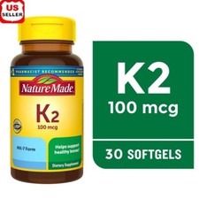 Vitamin K2 100 mcg Softgels Bone Support Dietary Supplement Gluten Free 30 Count