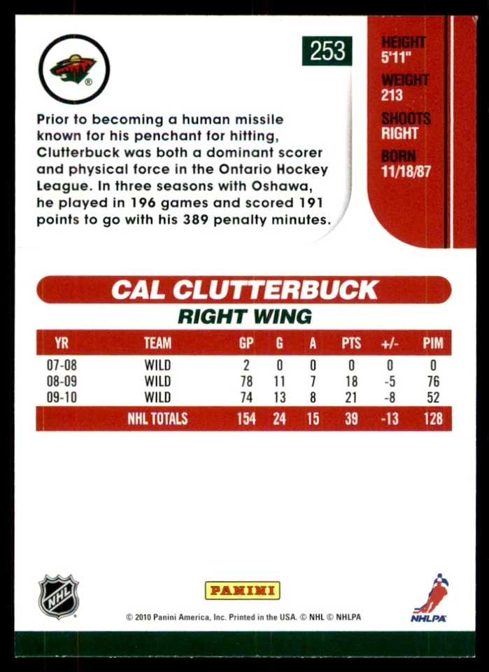 2010-11 Score Cal Clutterbuck #253 - Image 2 of 2