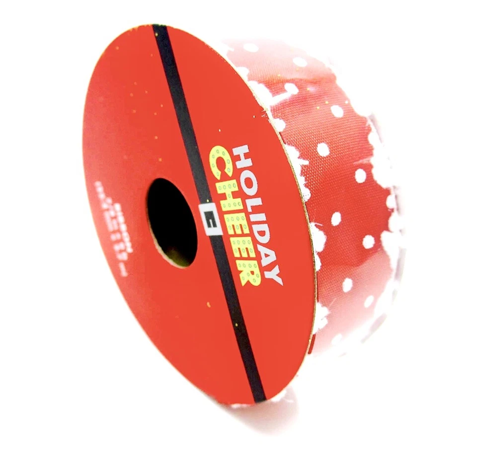 Red Polka Dot Ribbon,White Puffs Edge, 7/8" x 9 ft.,Polyester,Jo-ann's - Image 2 of 2