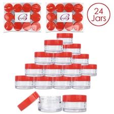 Beauticom® (24PCS) 20G/20ML Round Clear Plastic Refill Jars with Red Lids