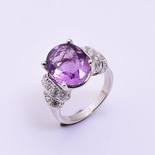 Natural Amethyst Oval Cut Gemstone 925 Sterling Silver Women Designer Ring