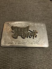 Vintage Western Belt Buckle 3”x2”-Silver/Brass Stagecoach 1970’s Made in USA