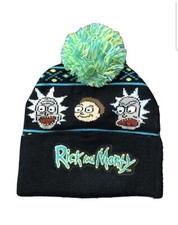 Adult Swim Rick and Morty Magic Jacquard Pom Beanie Hat Black NEW WITH TAGS