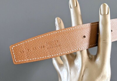 HERMES アイボリー レザー ベルト 80 Hermes [107] 1960s Gold /Safran Reversible Leather Strap Belt 32MM