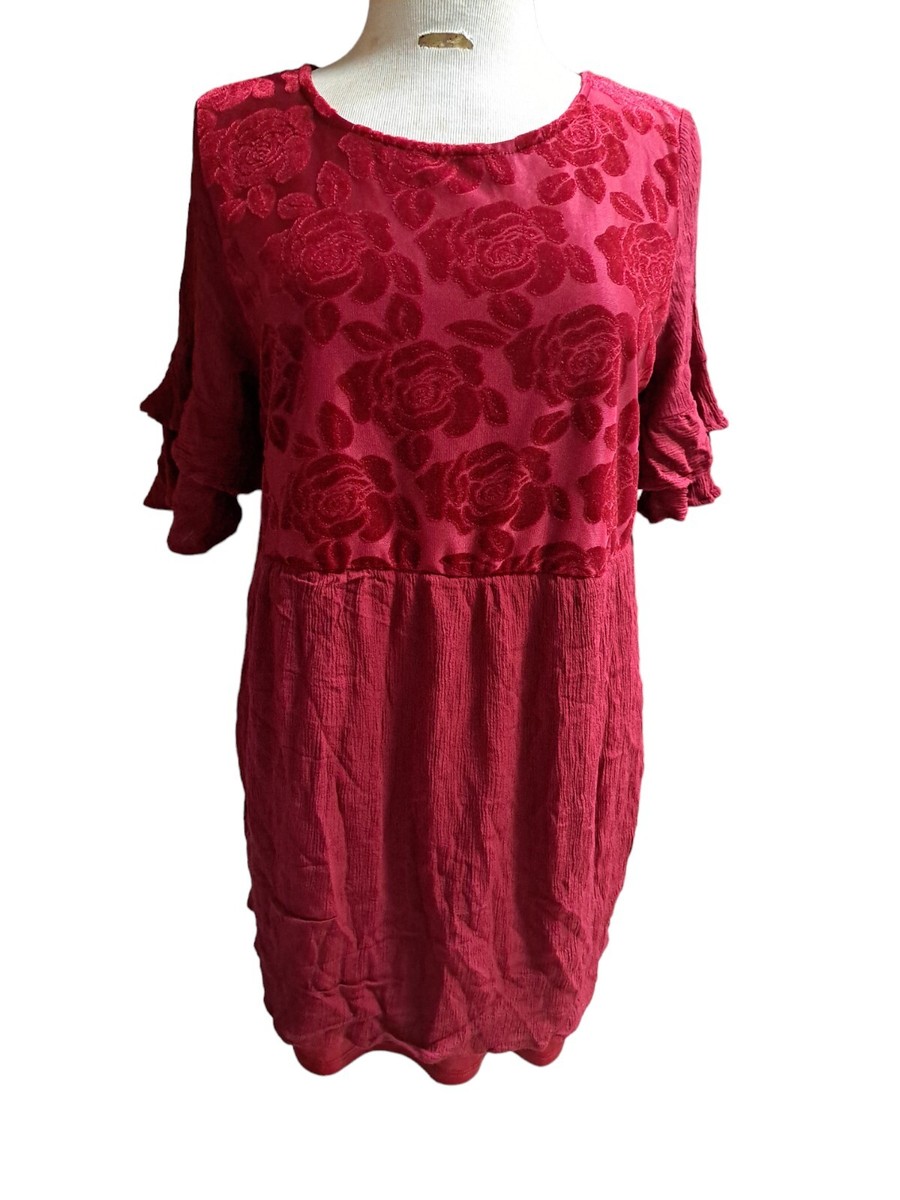 fitted lace wedding dress Entro Red Plaid Puff Sleeve Mini Dress with Front Zip