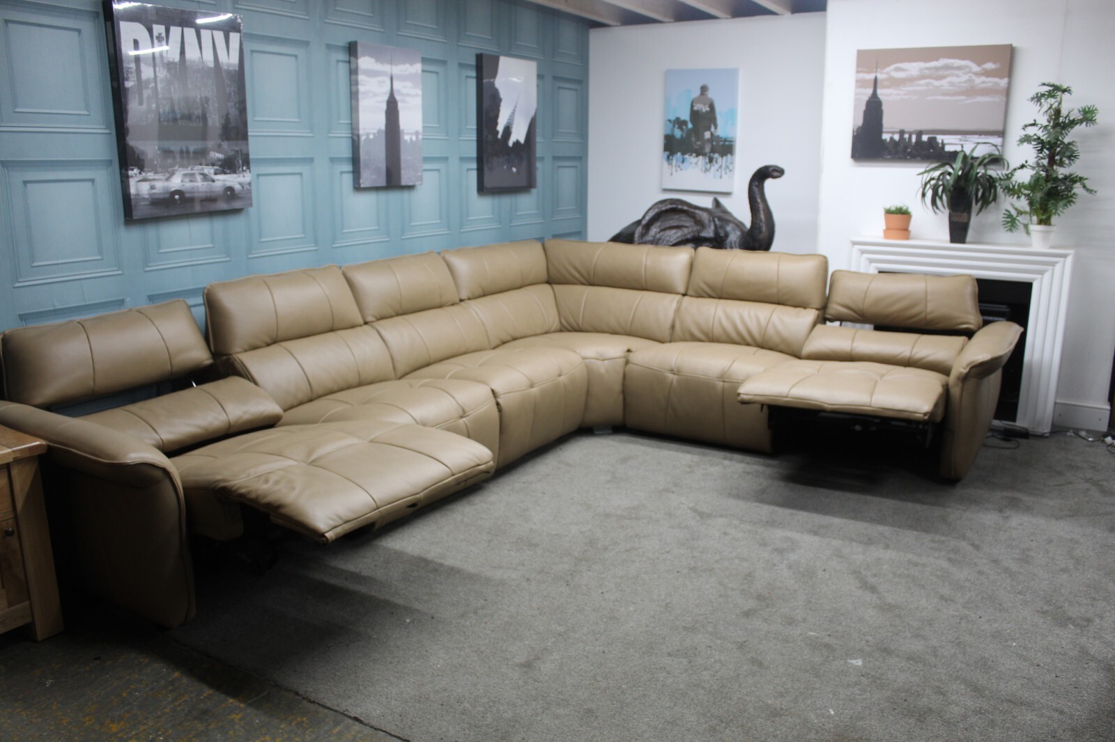 SOFOLOGY CADENZA ELECTRIC 4 PIECE CORNER SUITE IN TAUPE LEATHER eBay