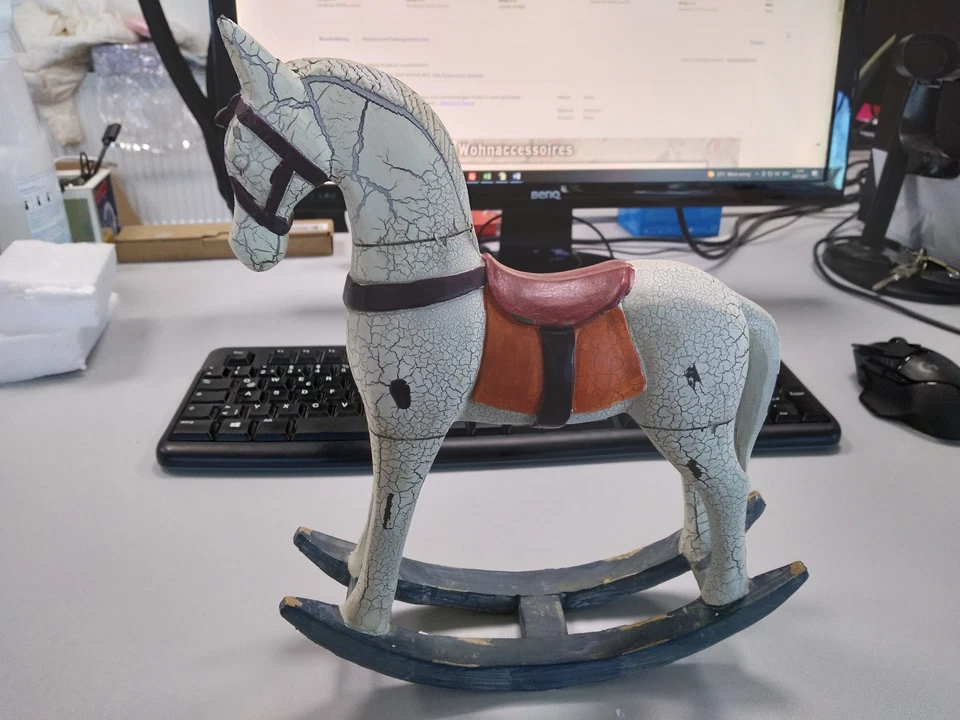 Gilde Schaukelpferd Pferd Deko Shabby Vintage Weiß Polyresin Figur 05B4010A - Bild 2 von 3