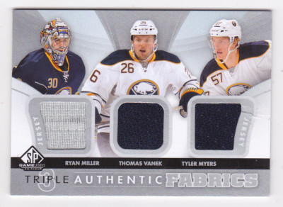 12-13 SP Game Used Ryan Miller Thomas Vanek Tyler Myers Jersey Sabres 2012