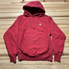 Vintage Champion Reverse Weave Faded Distressed Red Hoodie Size Small