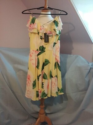 NEW LOOK YELLOW FLORAL DRESS SIZE 12 r1
