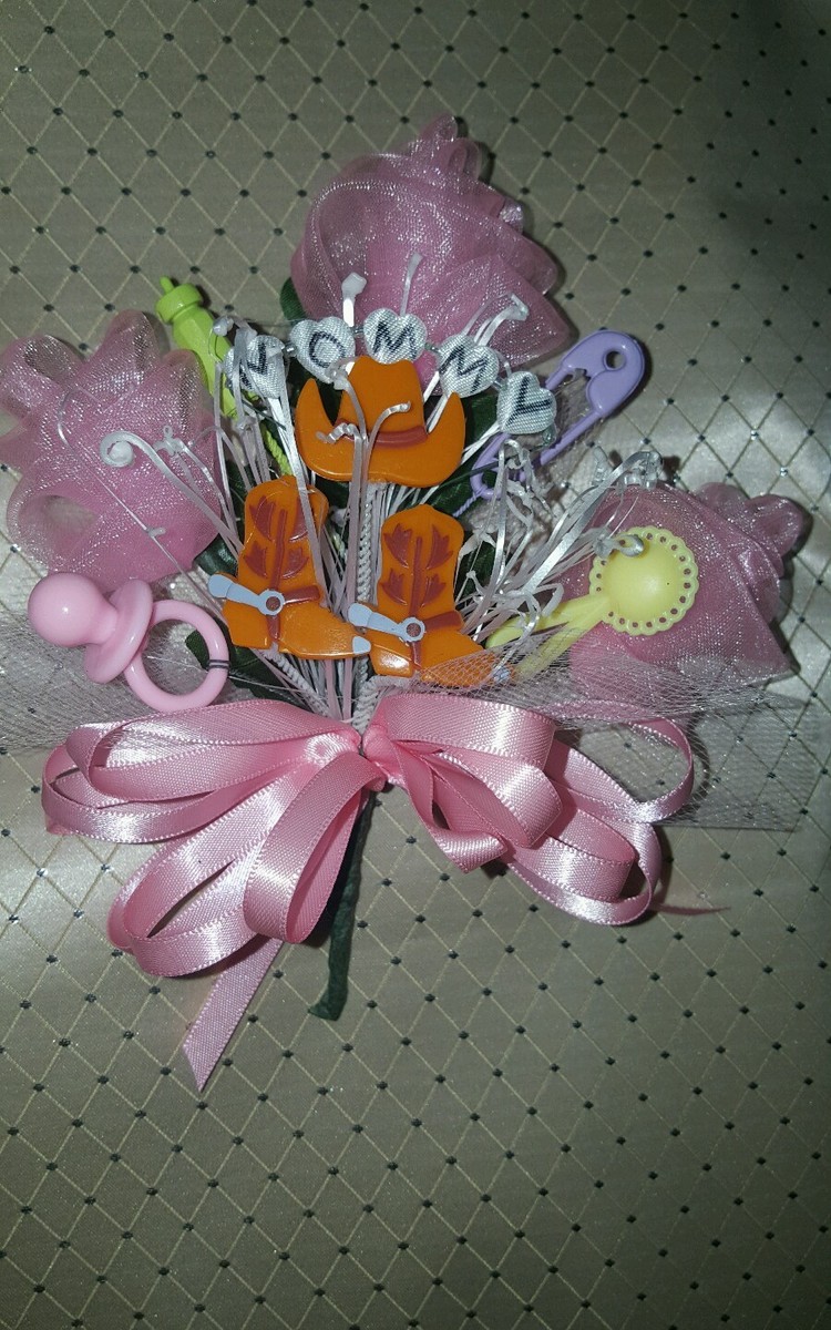 Western Baby shower corsage cowgirl or cowboy hat and boots pink or blue