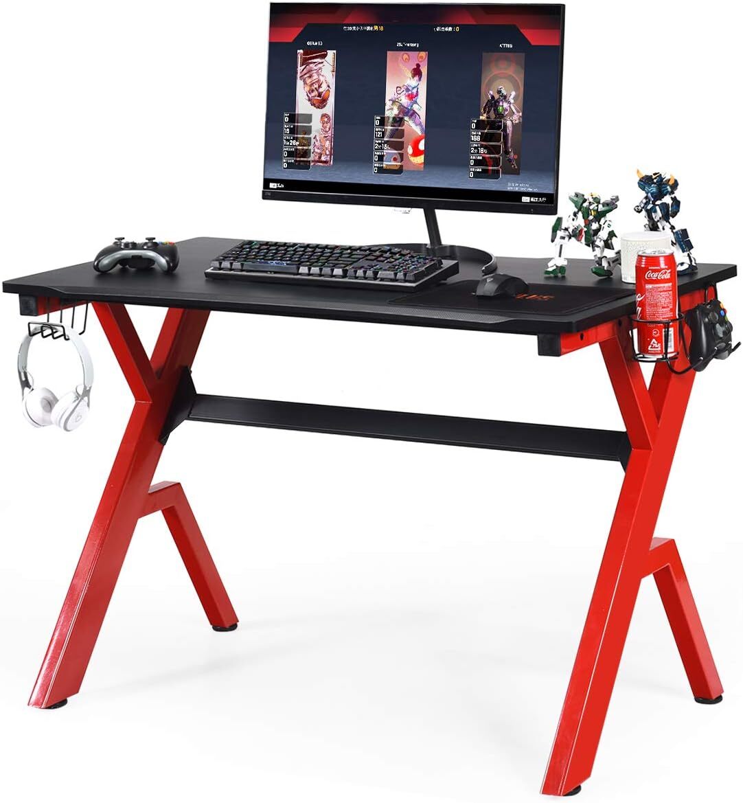 Computer Desk Gaming Desk, Ergonomic Gamer Workstation with Cup & Headphone Hold-image