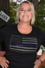 Police Thin Blue Line rhinestone bling shirt XS S M L XLXXL 1X 2X 3X 4X 5X