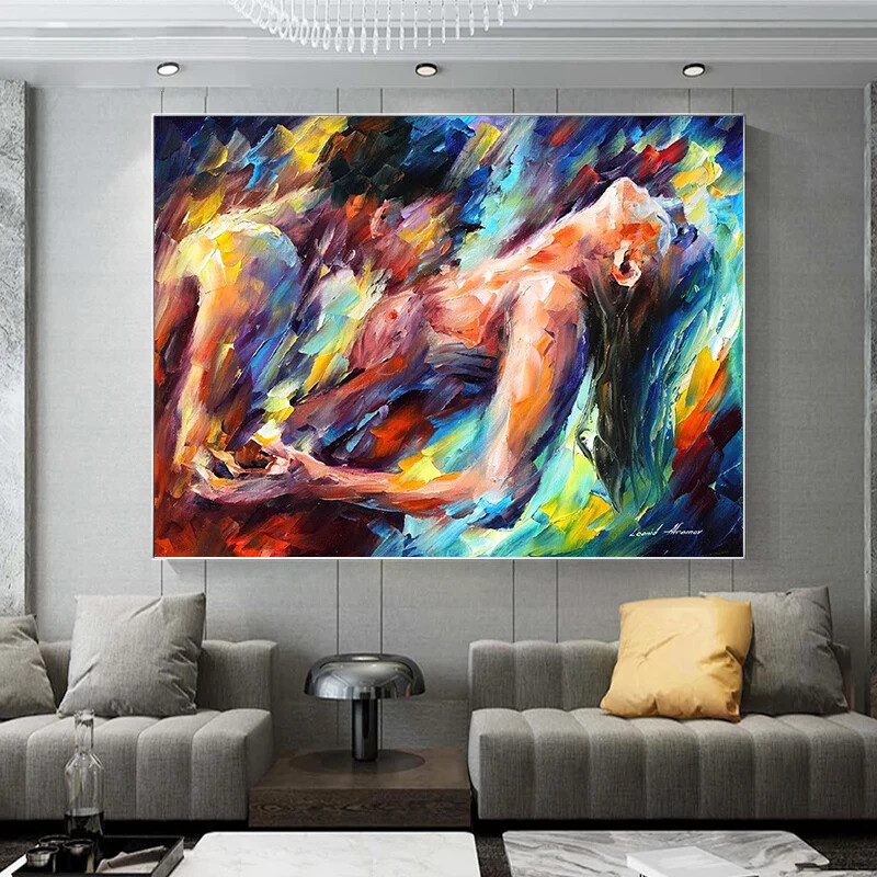 Colorful Couple Abstract Lovers Poster Canvas Painting Canvas Wal