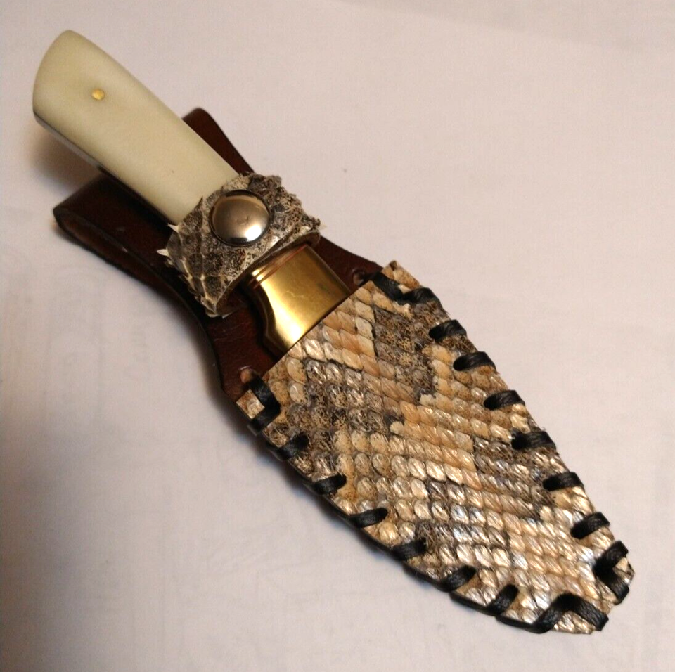 Genuine Canebrake Rattlesnake Snakeskin Knife Sheath with Bone Handle