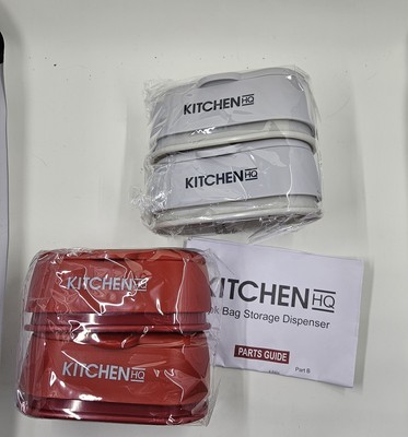 Kitchen HQ Bag Storage with Dispenser - Set of 4 - New - 2 Red and 2 Gray
