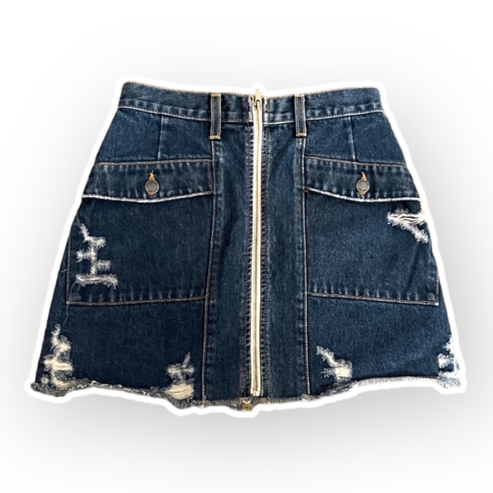 Carmar Women's Front Zip Distressed Denim Skirt Size 26 - Main Image