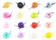 Lady Feather Peony Flower Brooch Pin Clip Bridal Party Hair Headdress Rhinestone