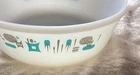Vtg Fire-king Blue Heaven Atomic-Age Anchor Hocking Casserole Turqoise & Gray