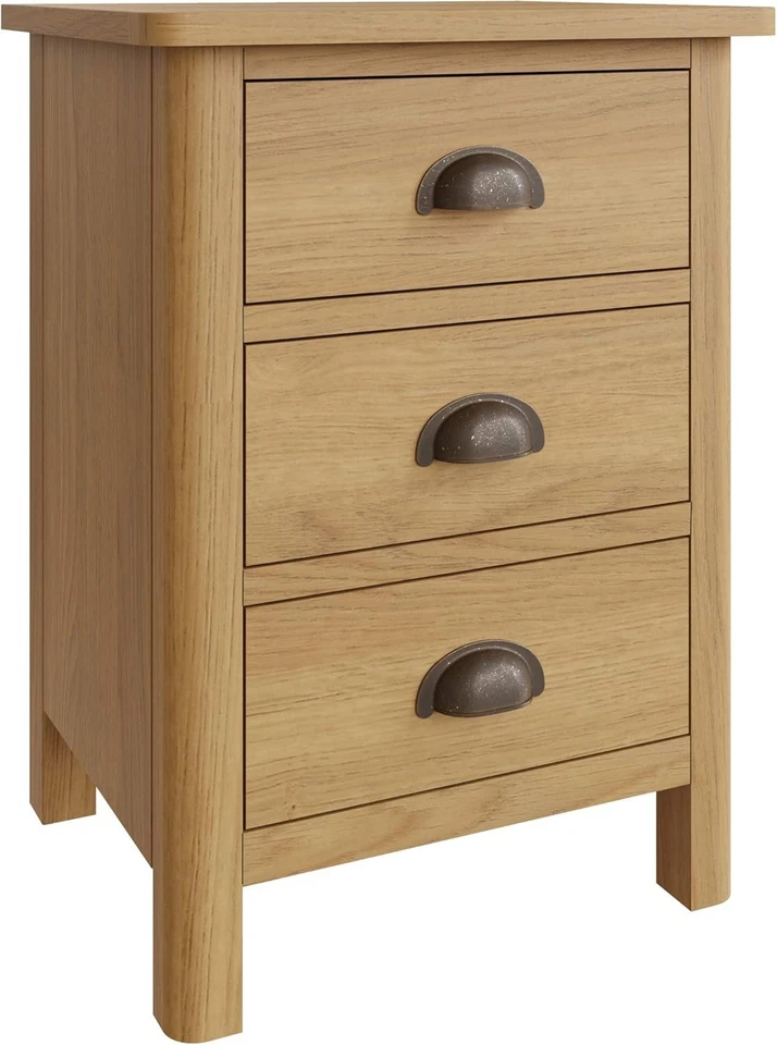 Ravendale Oak Pair of 3 Drawer Bedside Cabinet Rustic Solid Wood Bedroom Storage - Image 4 of 4