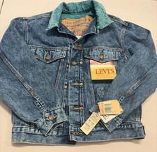 NWT Vintage 80s 90s Levi  s Denim Jacket Teal Collar Made in USA Youth Large