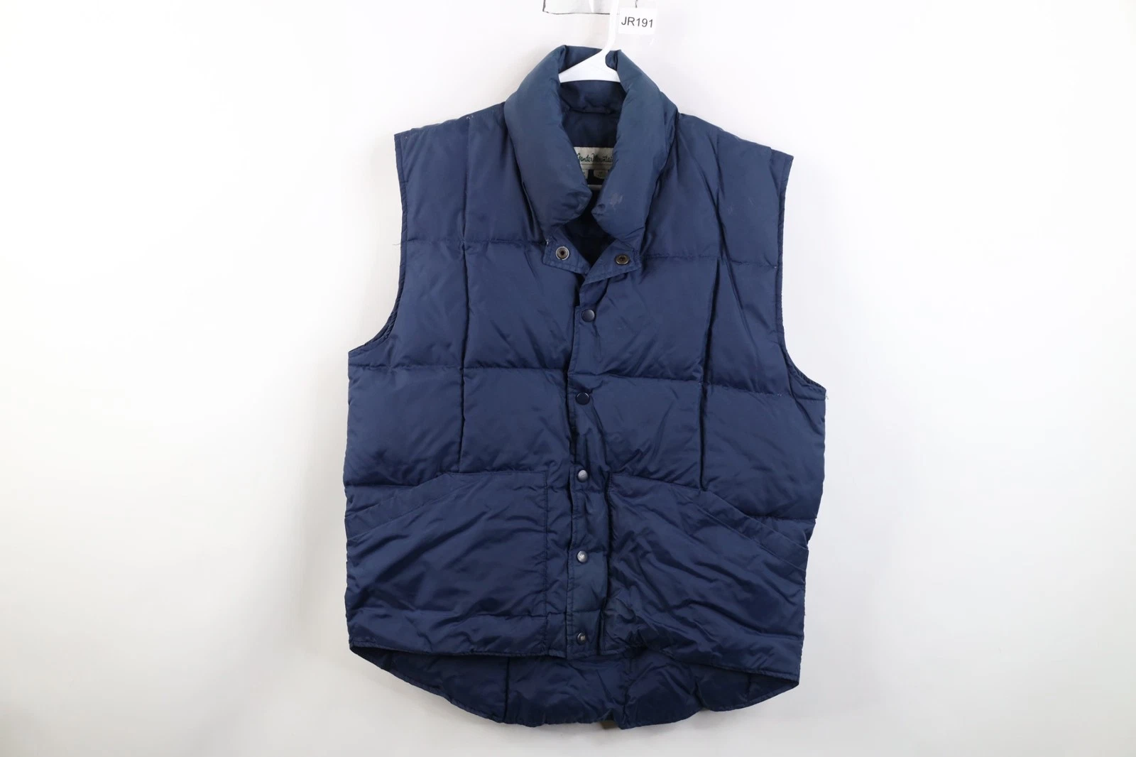 Vintage 90s Streetwear Mens Medium Blank Duck Down Puffer Vest Jacket Navy Blue
