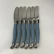 Laguiole France Dinner Knives Bee Light Blue Set of 6 Stainless Cooper & Co