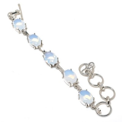 Milky Opal Oval Shape Gemstone Solitaire Bracelet Handmade Beautiful Jewelry 7''