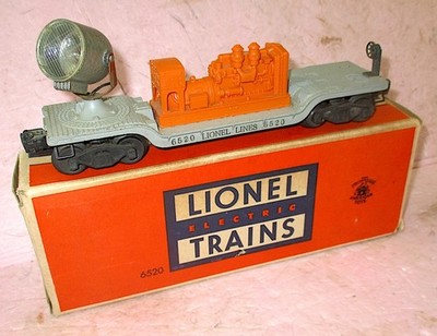 Lionel 6520 Operating Searchlight Car w/Hammer Finish Light + Box TESTED GOOD