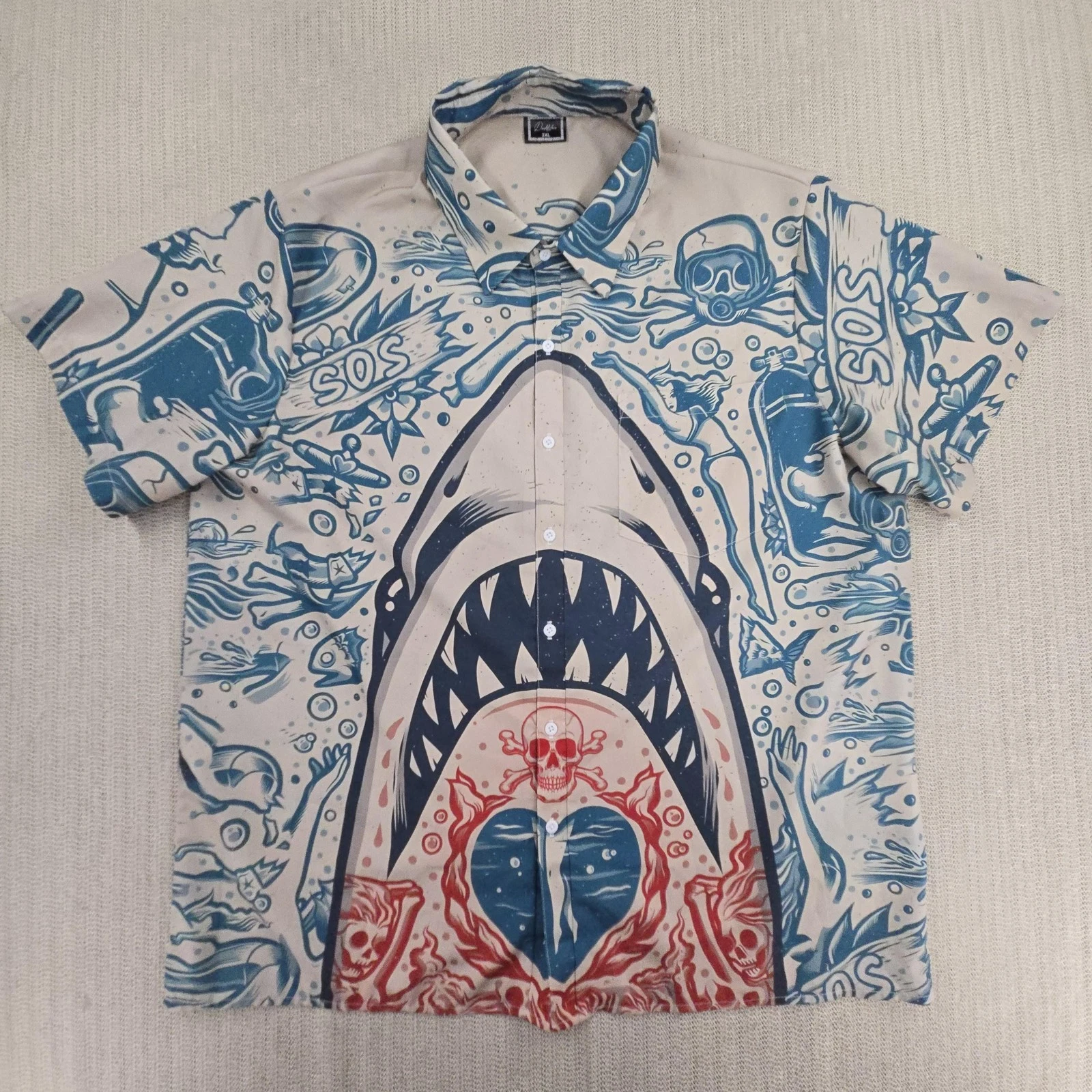 Daddyloco Shirt Mens 2XL Multicolor Shark Ocean AOP All Over Print Short Sleeve