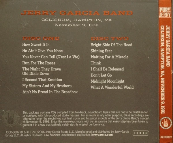 Jerry Garcia Band* - Pure Jerry: Coliseum, Hampton, VA, November 9, 1991 (2xCD)  - Imagem 2 de 4