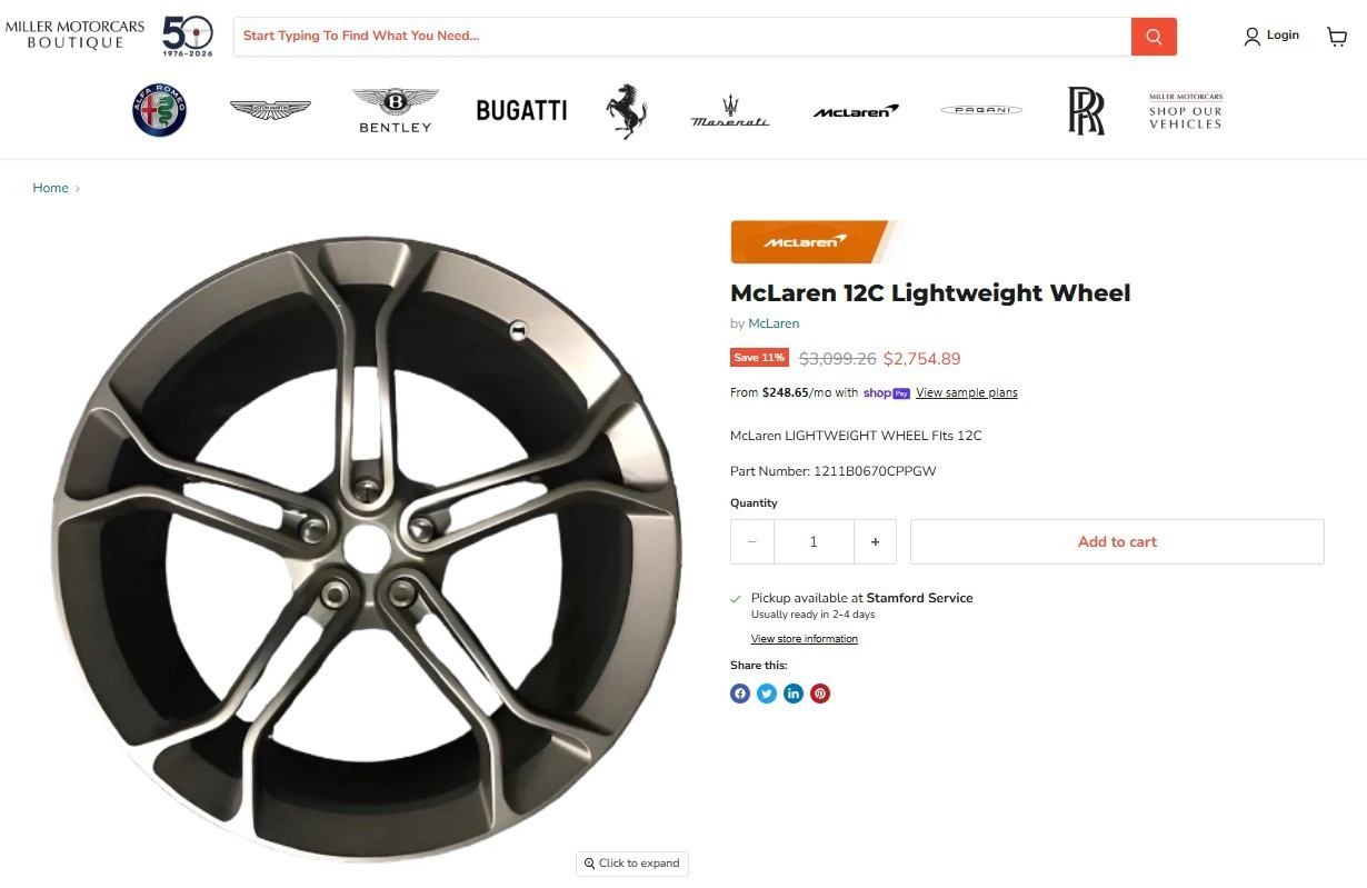 Single OEM 19" McLaren MP4 12C Front Lightweight Wheel Rim 11B1065CP Grey Clean!