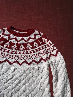 True Vintage 80s Hand Knit Icelandic Yoke Pattern Sweater Herren Medium Pullover 