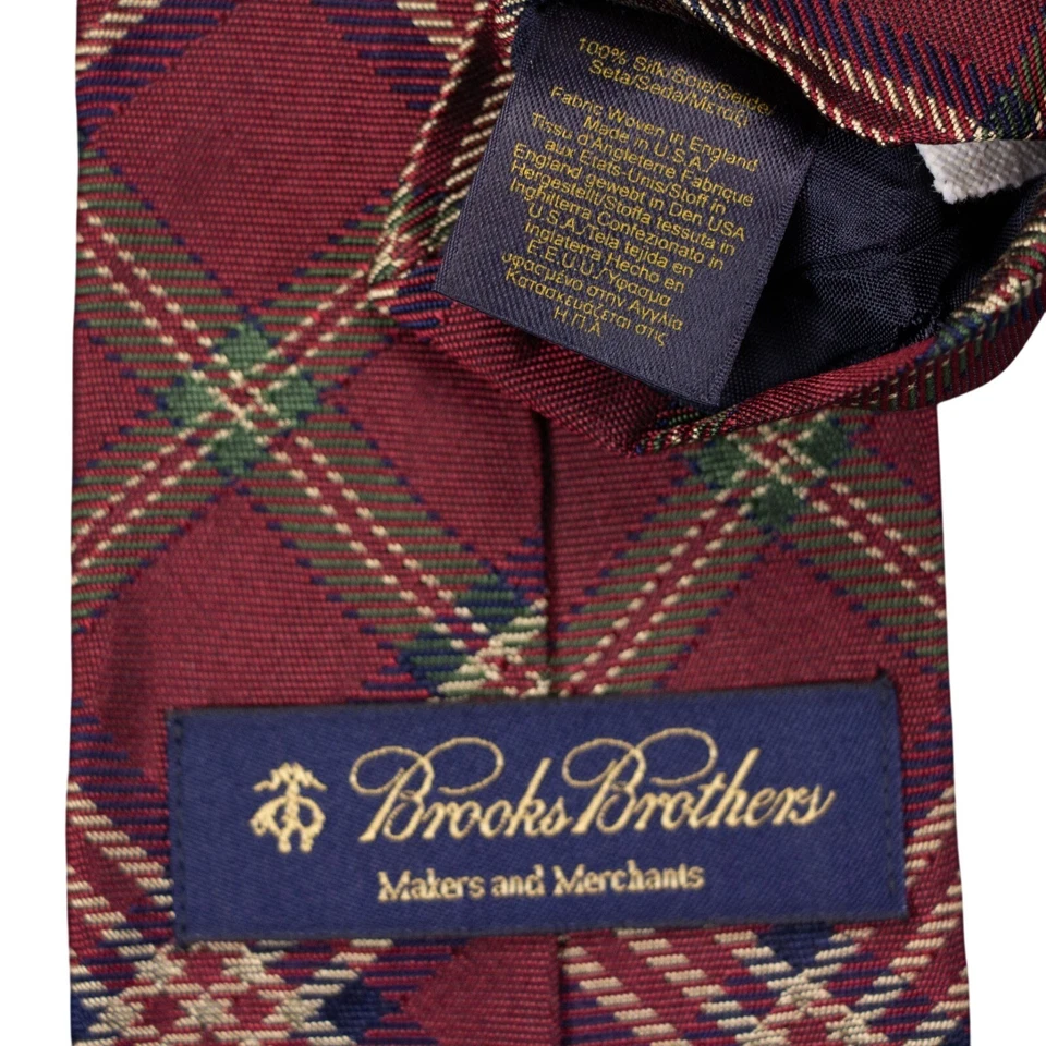 Corbata Brooks Brothers para hombre roja a cuadros 100 % seda hecha en EE. UU. Foto 4 de 4