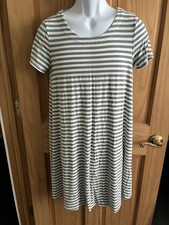 Talbots Women’s S Green/White Striped A-Line Round Neck Short Sleeve Dress
