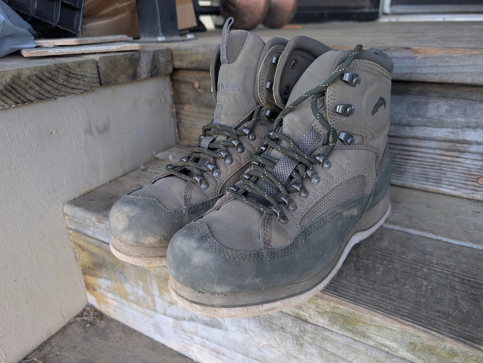 Sims Gray Green Felt Sole Lace Up Fly Fishing Wading Boots 8