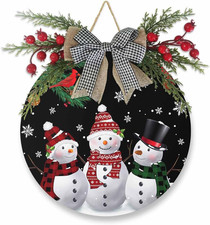 Christmas Welcome Sign for Front Door Snowman Snowflake Wreath Wall Porch Decor