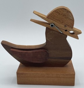 Wood Duck Letter Note Memo Clip Recipe Holder Desktop Stand Clothes Pin Signed