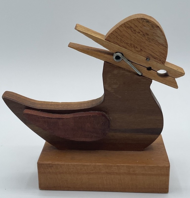 Wood Duck Letter Note Memo Clip Recipe Holder Desktop Stand Clothes Pin Signed