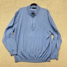 Paul Fredrick Sweater Mens XXL Blue Silk Cashmere Quarter Zip Knit Pullover