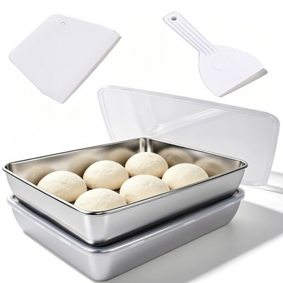 2 PCS Pizza Dough Proofing Box Kit, 14.2x11 Inches 304 Stainless Steel Dough ...