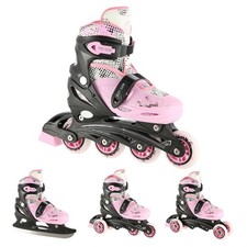 Mädchen 4in1 Inliner Rollschuhe Quadskates Schlittschuhe VERSTELLBAR Rosa NILS