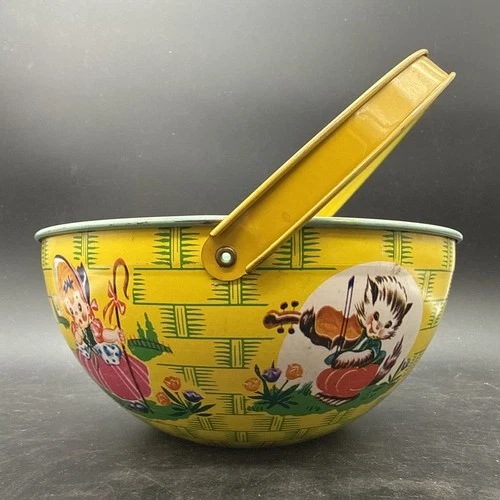 J.Chein 1960's tin litho sand pail bowl kitten little bo peep children