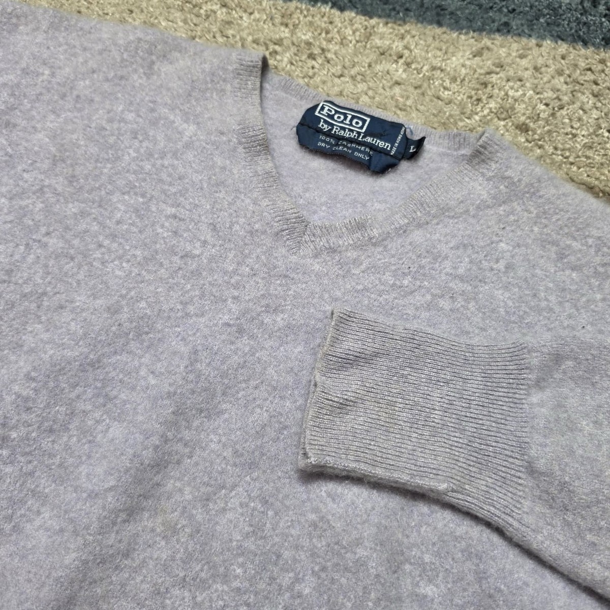 Polo Ralph Lauren 100% Cashmere Sweater Gray Knit Size L Soft 