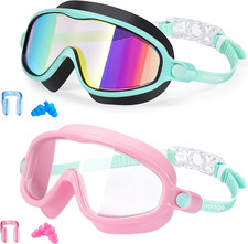Swim Goggles 2 Pack Anti-Fog Anti-Uv Wide View Swimming Goggles for Kids 3-14