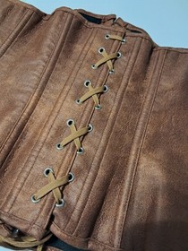 Women's corset with laces, metal hooks and flexible boning, brown.XL