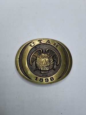 1978 Brass Utah Belt Buckle Eagle State Seal, First Security Corporation